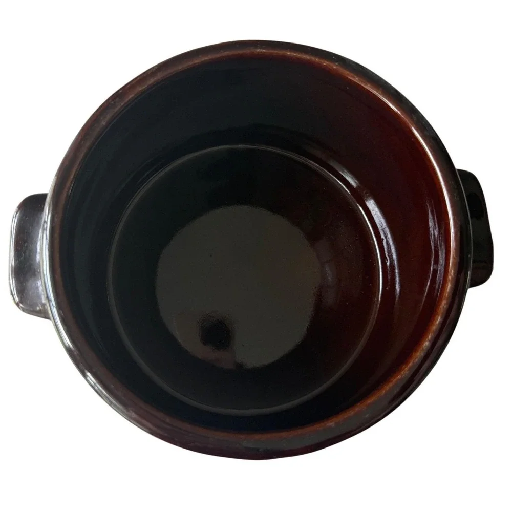 Vintage Brown Drip Glaze Bean Pot with Lid - USA Stoneware - Cottagecore Kitchen